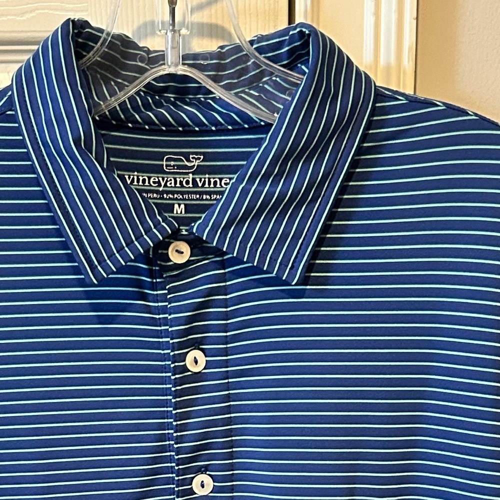 Vineyard Vines Navy and Light Blue Striped Polo